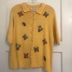 Victoria Jones Yellow Beaded Butterfly Cardigan 🦋